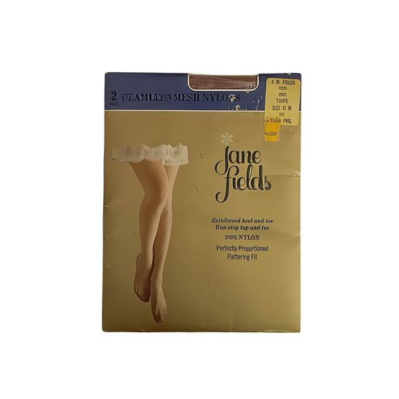 1960s 2 Pairs Jane Fields Seamless Taupe Mesh Nylon Stockings Sz M NIP - Picture 1 of 3